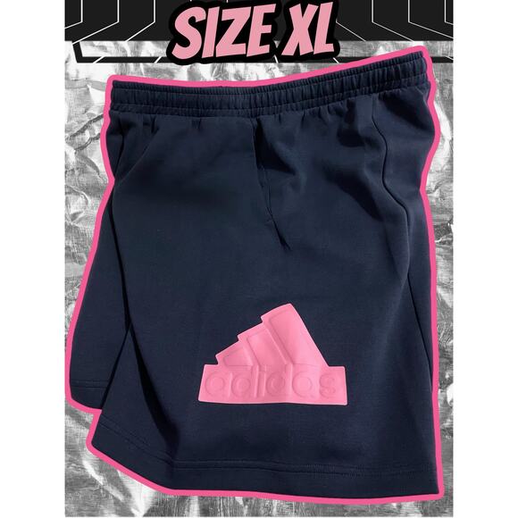 Adidas Men's Size XL Blue Essentials Fleece Big Pink Logo Shorts - Picture 1 of 8